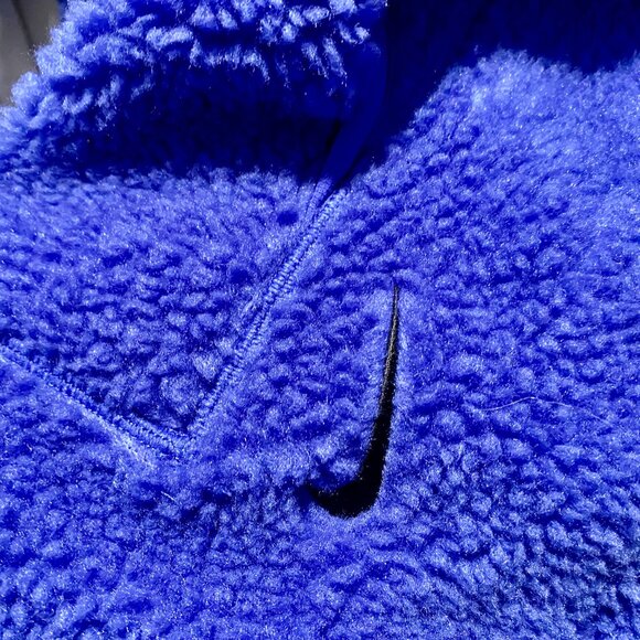 Mens Nike Yoga Sherpa Fleece Loose Fit Comfort Blue Pullover Bomber Jacket M - Picture 6 of 10